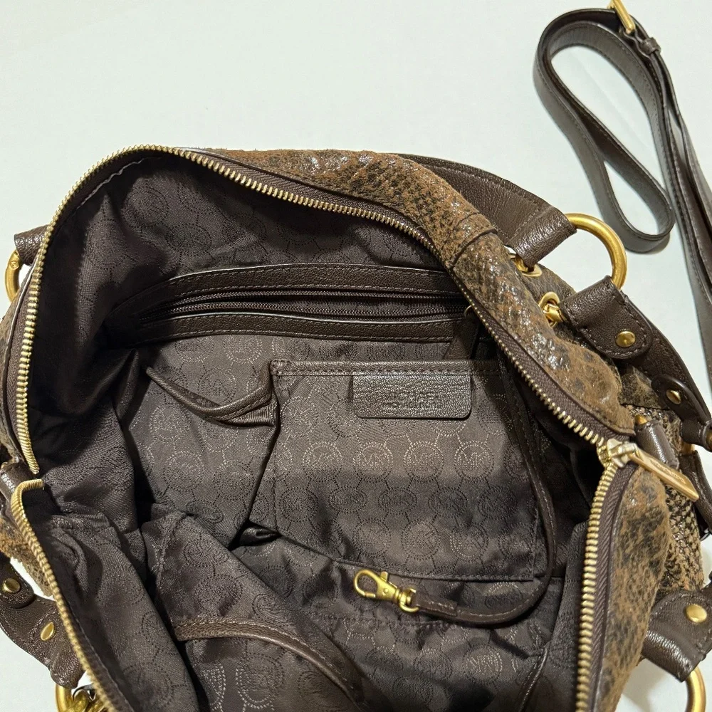 Michael Kors Brown Python Embossed Leather Satchel